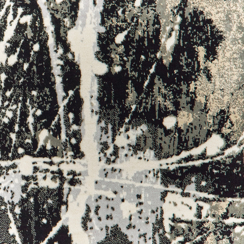 Tapis abstrait noir, or et gris tissé à la machine 4 pi x 6 pi résistant aux taches