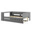 Lit plateforme tapissier pleine grandeur en velours avec tablettes de rangement, bureau intégré, station de charge USB et lit gigogne simple-118034318