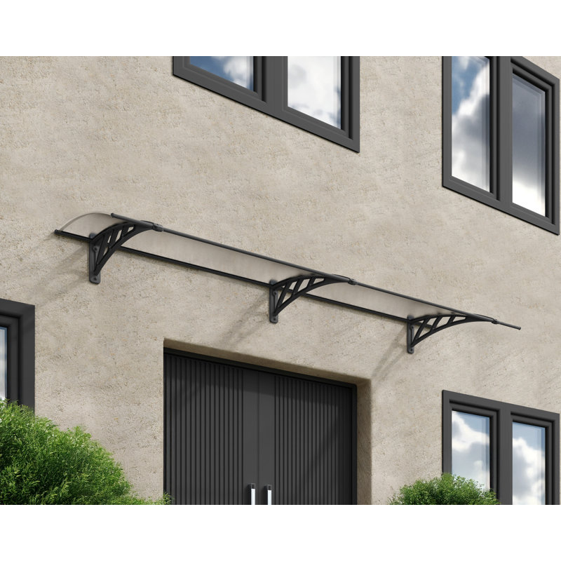 Palram - Canopia Neo 9' W x 3' D Polycarbonate Polymer Stationary Slope Door and Window Awning Gray/Diffused Clear