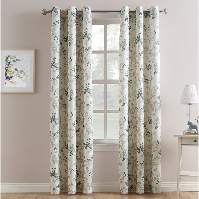 Harbor Blue Floral Print Room-Darkening Grommet Curtain Panel