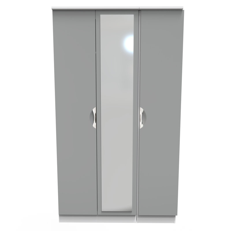 Bhodhini Triple Mirror Wardrobe, Grey/White