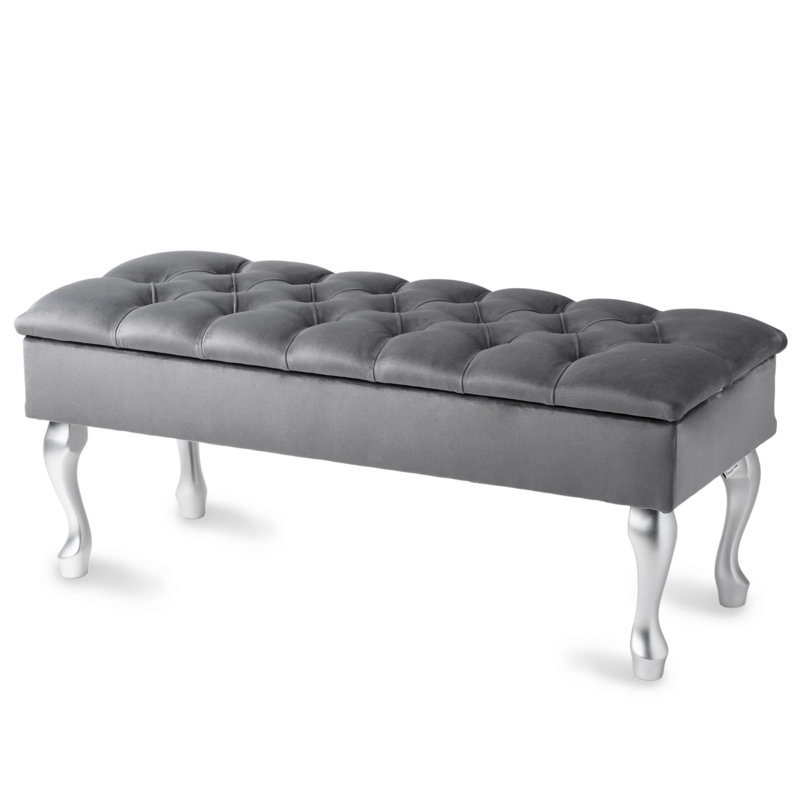 Huges Velvet Upholstered Bench with Flip Top, H44 x W60 x D35cm, Grey
