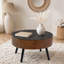 Table basse de 31,5 pouces ronde sculptée avec espace de rangement, table basse en bois de style moderne Mid-Century, conception à quatre pieds, 18 pouces de haut, table d'appoint de salon (brun et noir)
