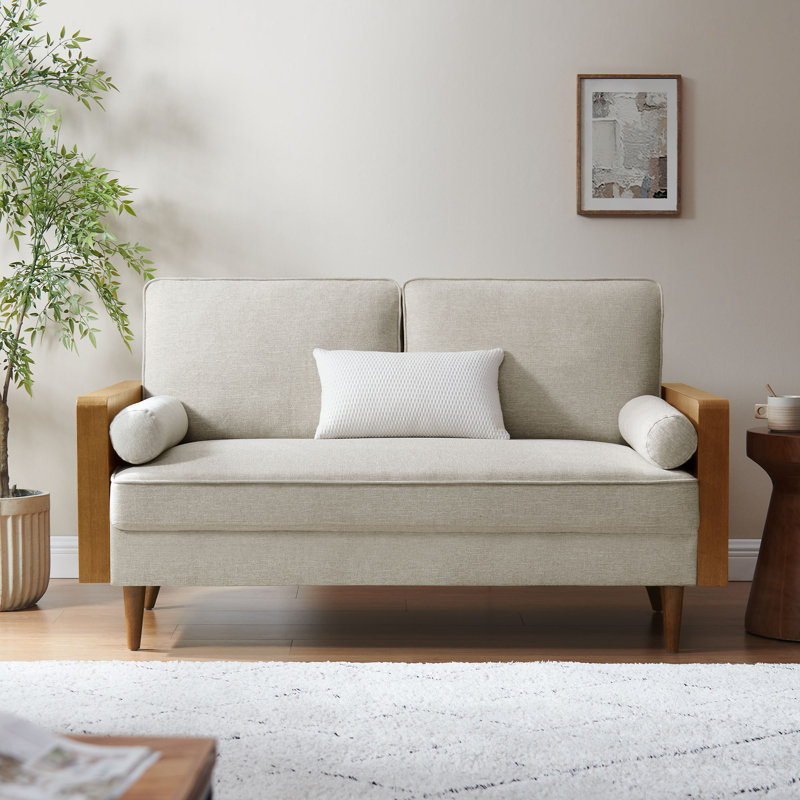Kellan Performance Velvet Sofa In Walnut Alabaster, 33.86" H x 61.22" W x 31.89" D, 2, Walnut Heathered Weave Ivory