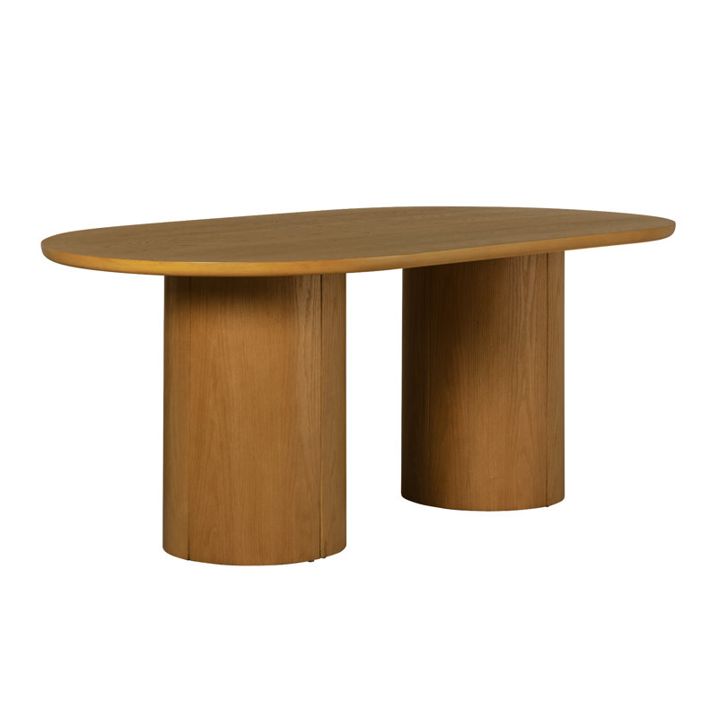 Aaric Modern 78" Oval Solid Oak Wood Dining Table With Pedestal Base, Seats 6, Medium Brown Oak