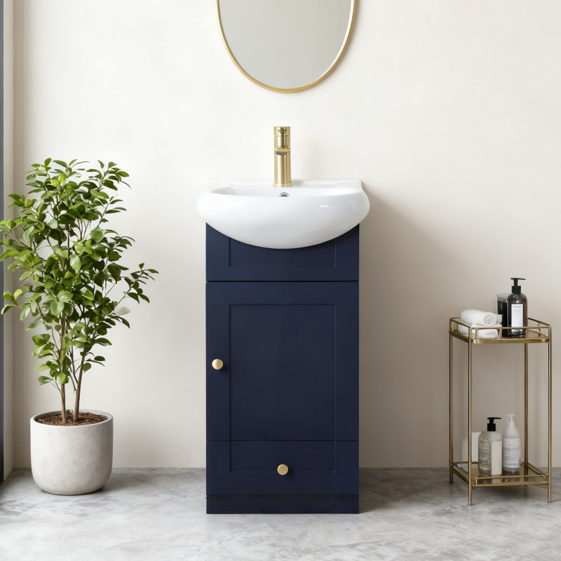 18" Mini Single Bathroom Vanity With Ceramic Top, Blue