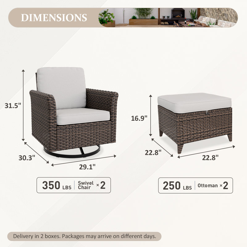 Ensemble de conversation 4 pièces en rotin rotin avec coussins 4 pièces, Beige