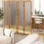 Cloison 4 panneaux en bois - Cloison de 67 po de hauteur en rotin et acrylique avec cadre en bois massif, paravent pliable en verre givré, cloisons murales autoportantes pour bureau de chambre à coucher, naturel