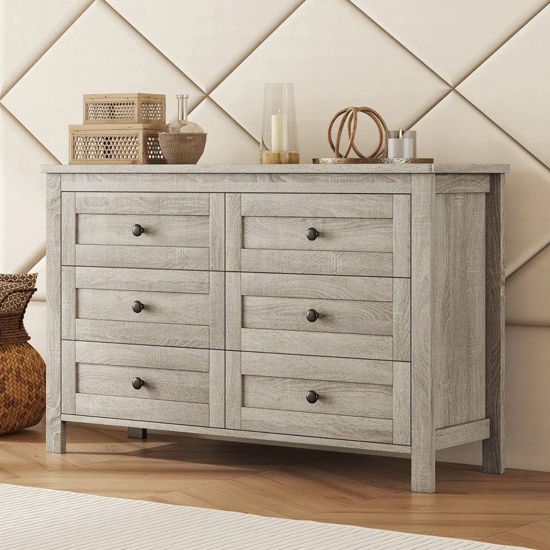 Commode 6 tiroirs en bois, Gris antique