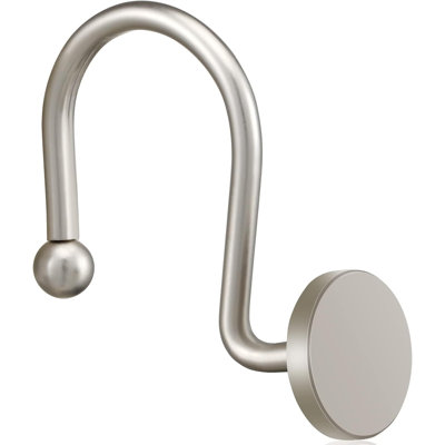 Ensemble de 12 crochets de rideau de douche en chrome - Bouton rond argent poli, anneaux en métal antirouille robustes, glissière lisse pour tringle de douche de salle de bain, crochets décoratifs simples et modernes