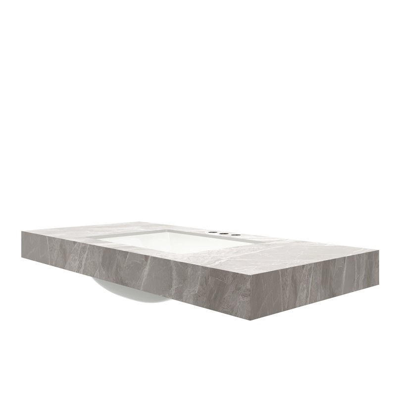 48" MURI Light Gray Sintered Stone Countertop and Undermount Ceramic Basin with Three Standard Pre-drilled Faucet Holes, NO Cabinet, NO Faucet and Sink Cover