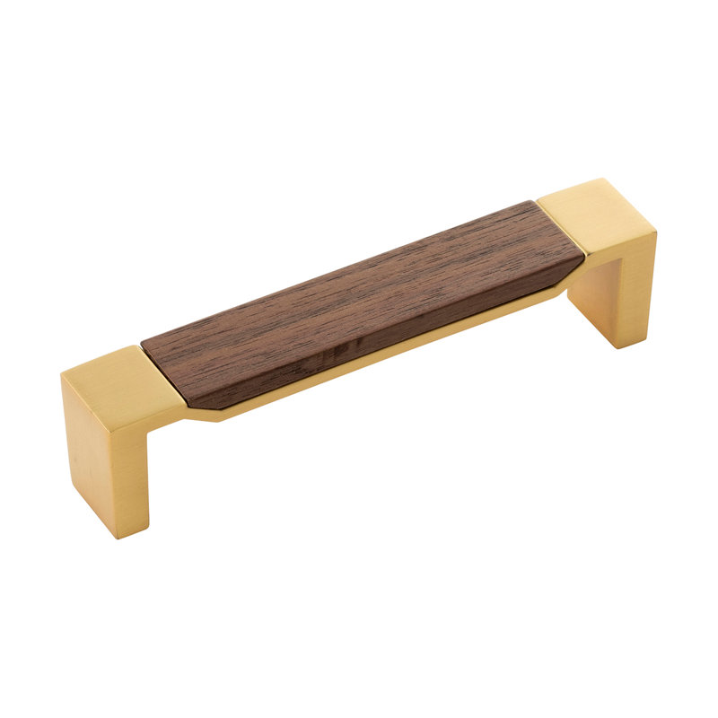 Fuse Bar / Handle Pull, Brushed Golden Brass/Walnut