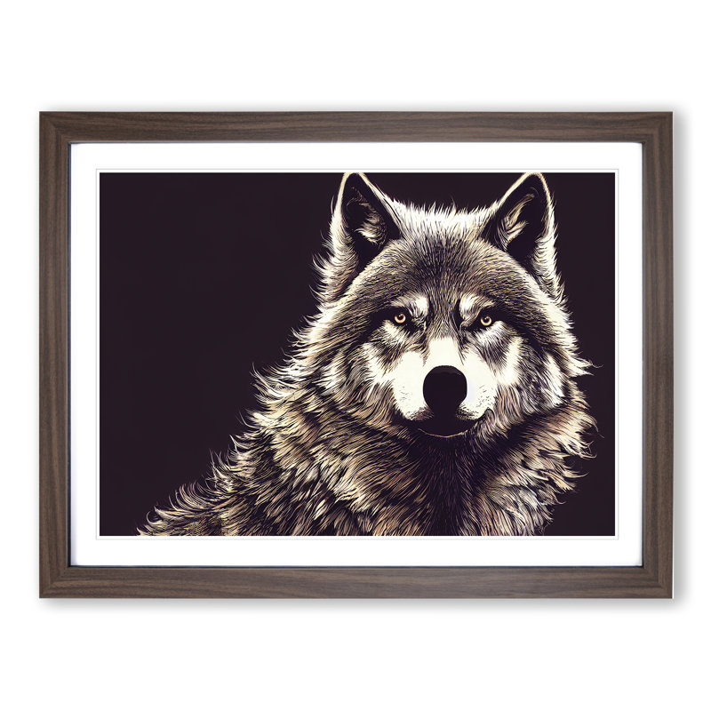 Effervescent Wolf - Single Picture Frame Painting, Walnut , 46cm H x 64cm W x 2cm D