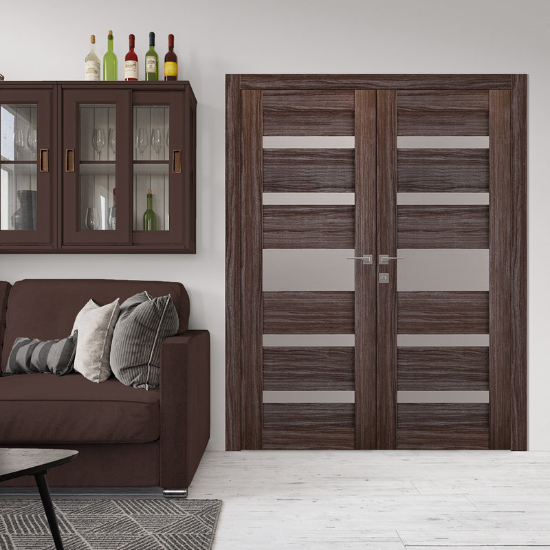 Porte française Gina, 71,75 po x 79,37 po, Chêne gris, Réversible