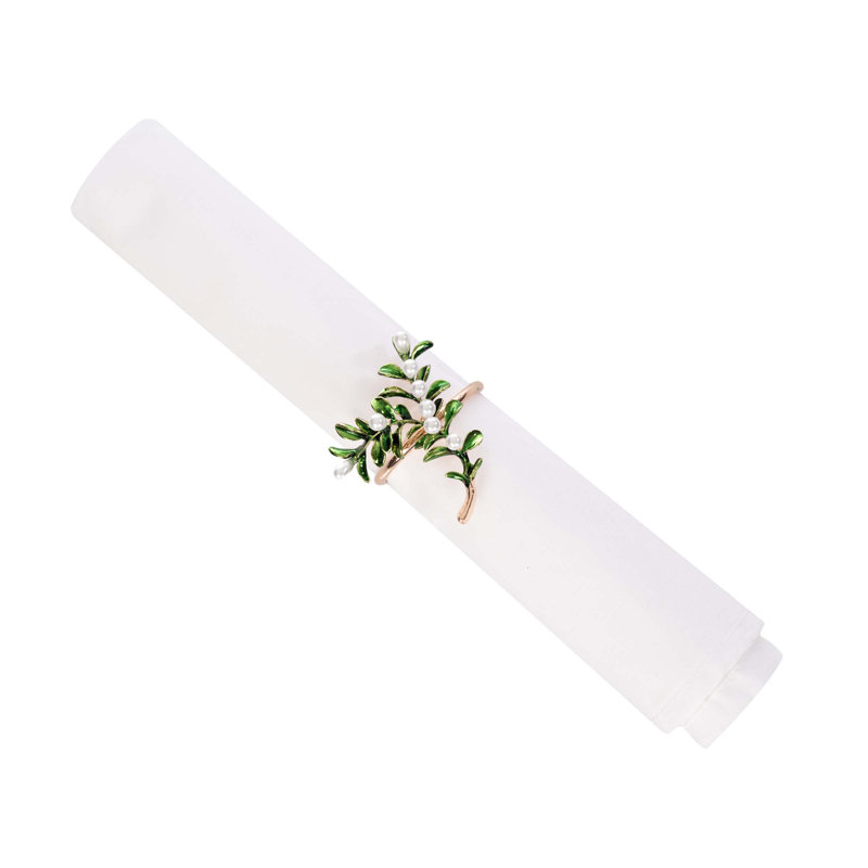 Ensemble de 4 anneaux à serviettes de table avec perles et feuilles
