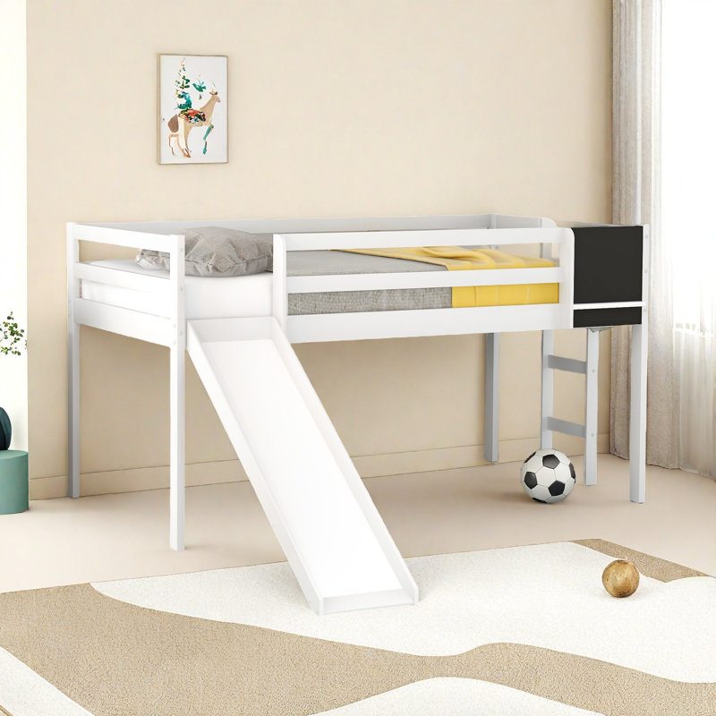 Twin Loft Bed With Slide And Blackboard