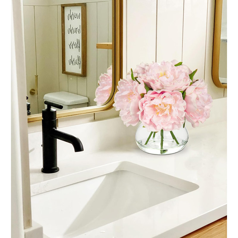 Fleurs artificielles avec pivoines fleurs artificielles en soie dans un vase en verre