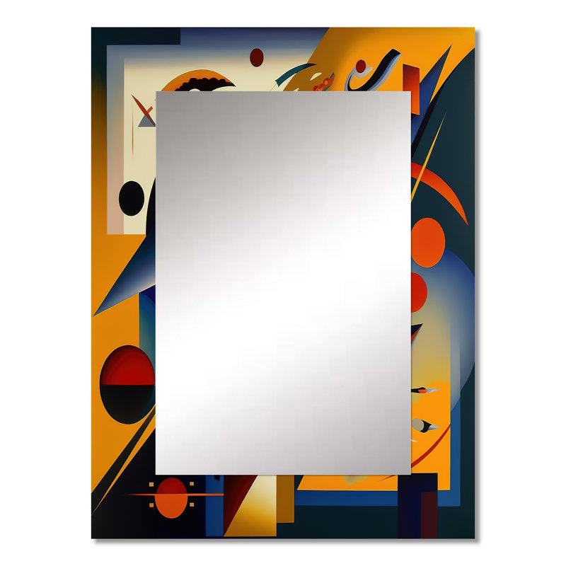 Multicolore géométrique orange formes IV - miroir géométrique, miroir mural décoratif moderne, art imprimé en métal