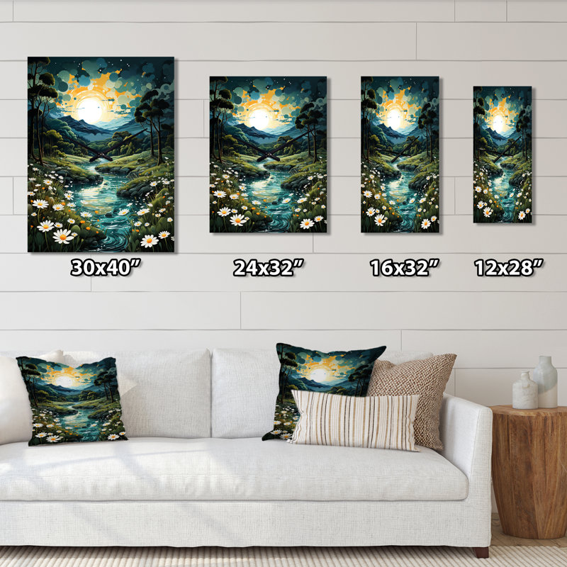 Horloge murale de campagne Tranquil Pond I - Paysage et nature surdimensionné, H 32 po x l 16 po x P 1 po