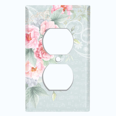 Plaque murale de sortie double rose rose et rose avec fleurs de magnolia et feuilles