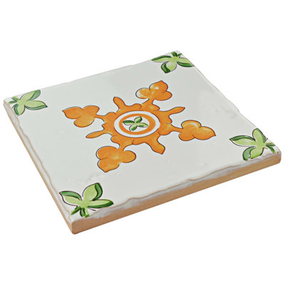 Novecento Centro Paterna 5.13" x 5.13" Ceramic Decorative Accent Tile in White/Green/Orange
