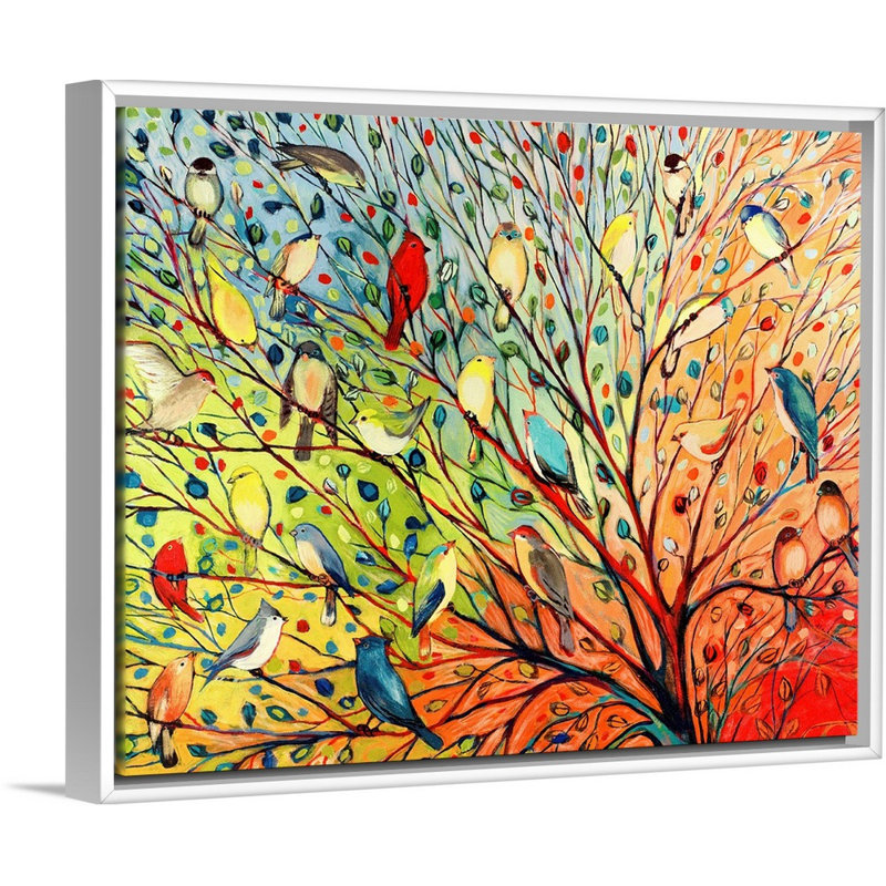 «Twenty Seven Birds», reproduction d'impression, H 34 po x l 42 po, Impression encadrée sans passe-partout, Blanc