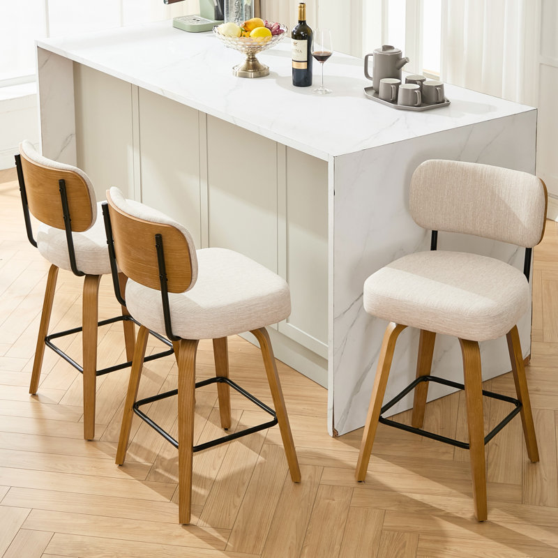 Tabouret de comptoir pivotant 26 po avec structure en bois au fini chêne, Tabouret de comptoir (siège d'une hauteur de 26 p