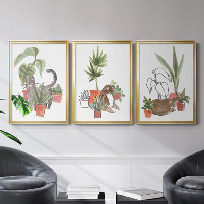 " Purrfect Plants I " 3 - Pieces Painting Print
