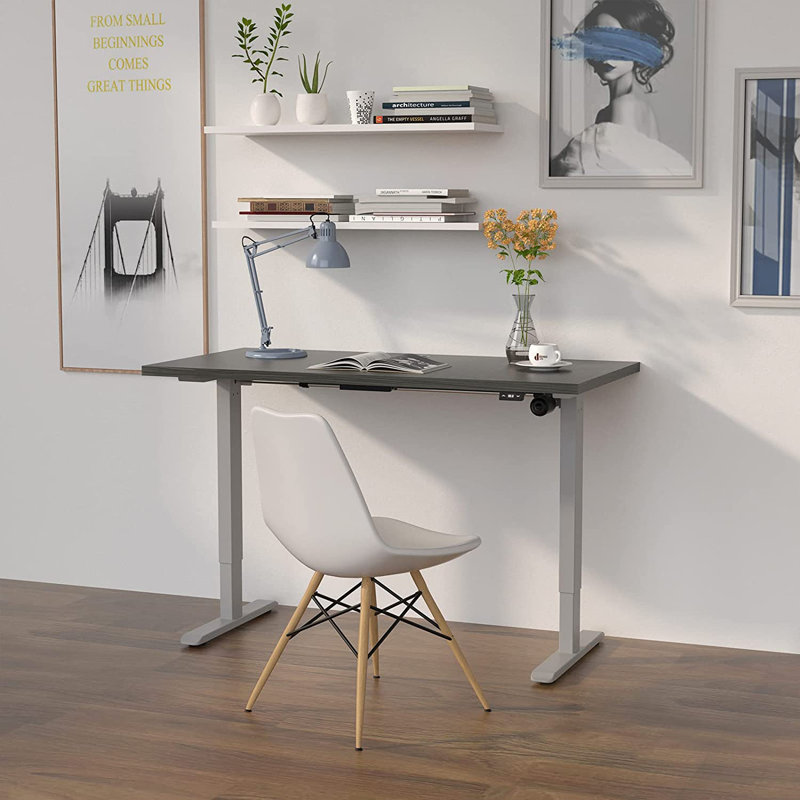 Midtown Value Height Adjustable Standing Desk, Single Motor, 48x24, Charcoal Strand Top with Brushed Silver Frame