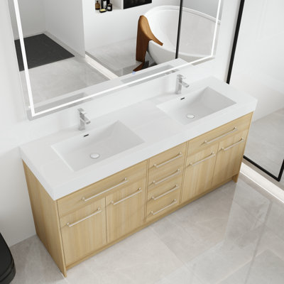  Sleightby 72'' Free standing Double Bathroom Vanity With Resin Vanity Top