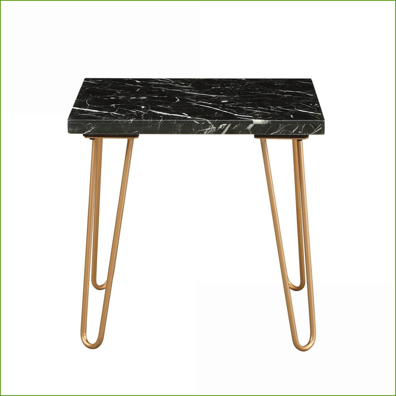 Table basse moderne en marbre noir pour le salon avec pieds dorés, facile à assembler