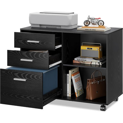 Classeur latéral en bois à 3 tiroirs, organisateur de rangement pour bureau à domicile, noir