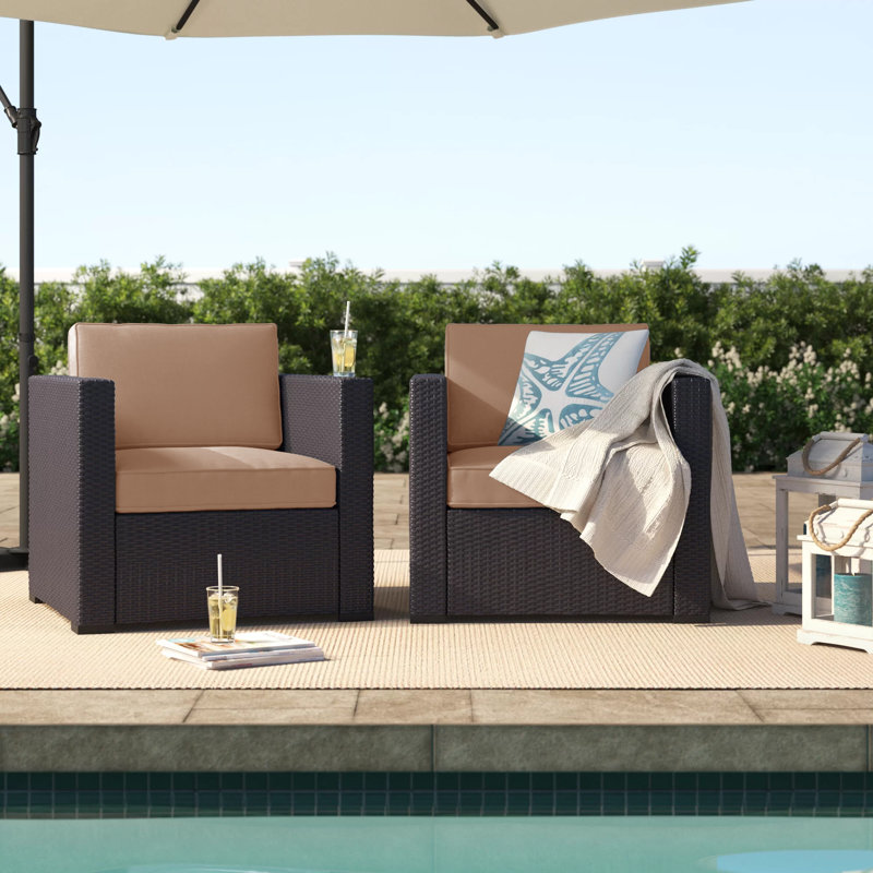 Chaise d'extérieur avec coussins Arbedella Lawson, Moka