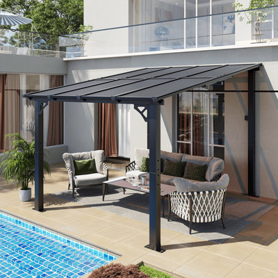 8'x 10' Premium Gazebo with Aluminum Top Frame & Polycarbonate Panel, Wall Mounted Gazebos Pergola