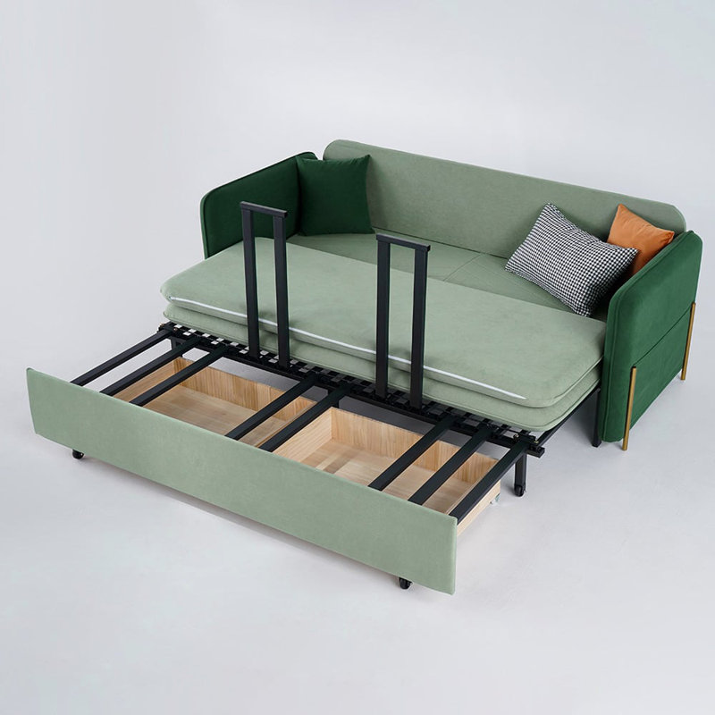 Velvet Convertible Sleeper Sofa Couch with Storage, 2, 32.1" H x 53.5" W x 33.5" D, Green