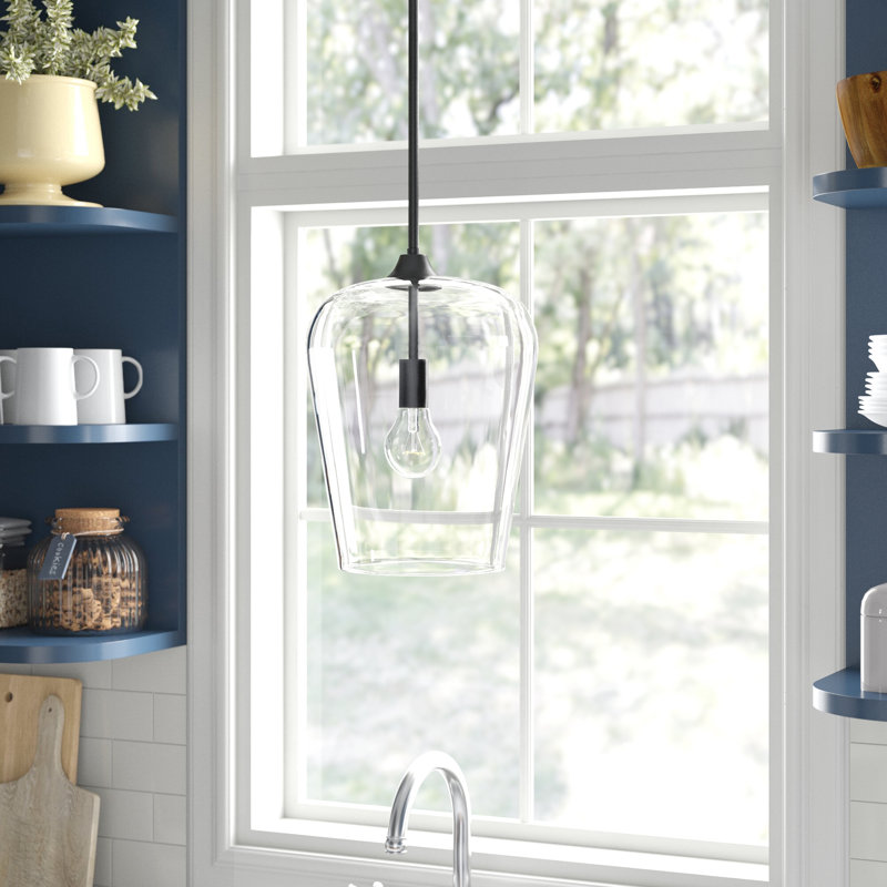 Luminaire suspendu en verre Dahlya, Noir mat, H 16,25 po x l 12 po x P 12 po