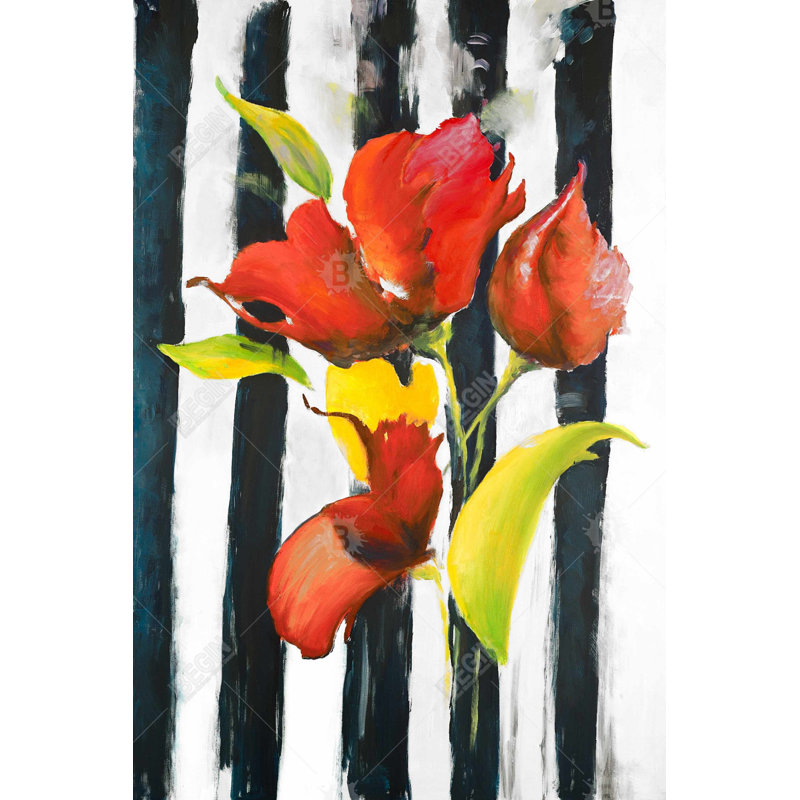 "Fleurs sur rayures noires et blanches"