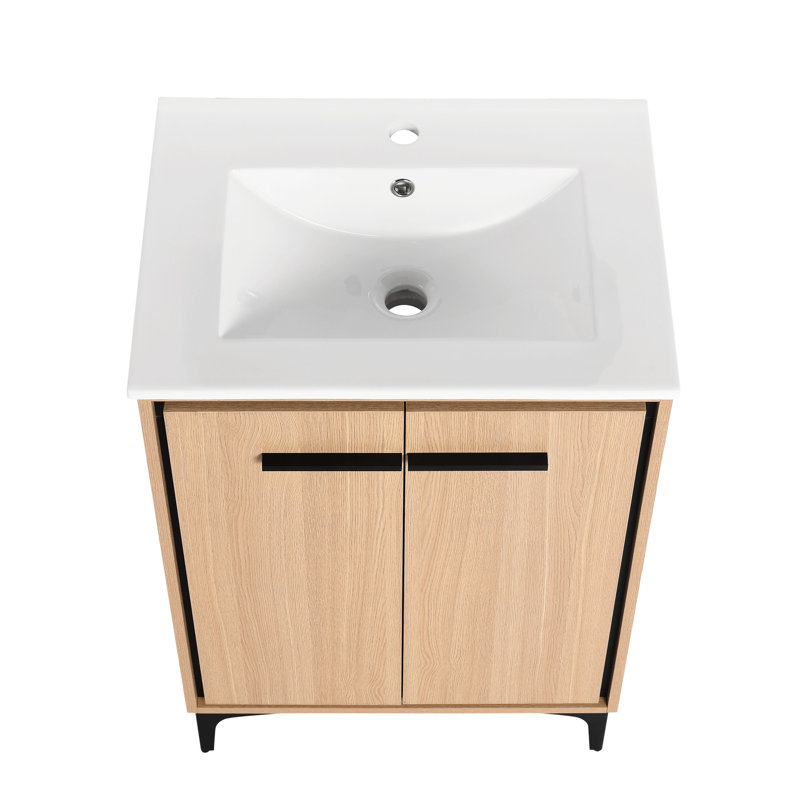 Meuble-lavabo de 24 po avec lavabo, cube de rangement en bois d'ingénierie, blocs et manuel d'assemblage facile, style américain, base en chêne de 24 po, lavabo et armoire, matériau, preuve, procédé, conception,