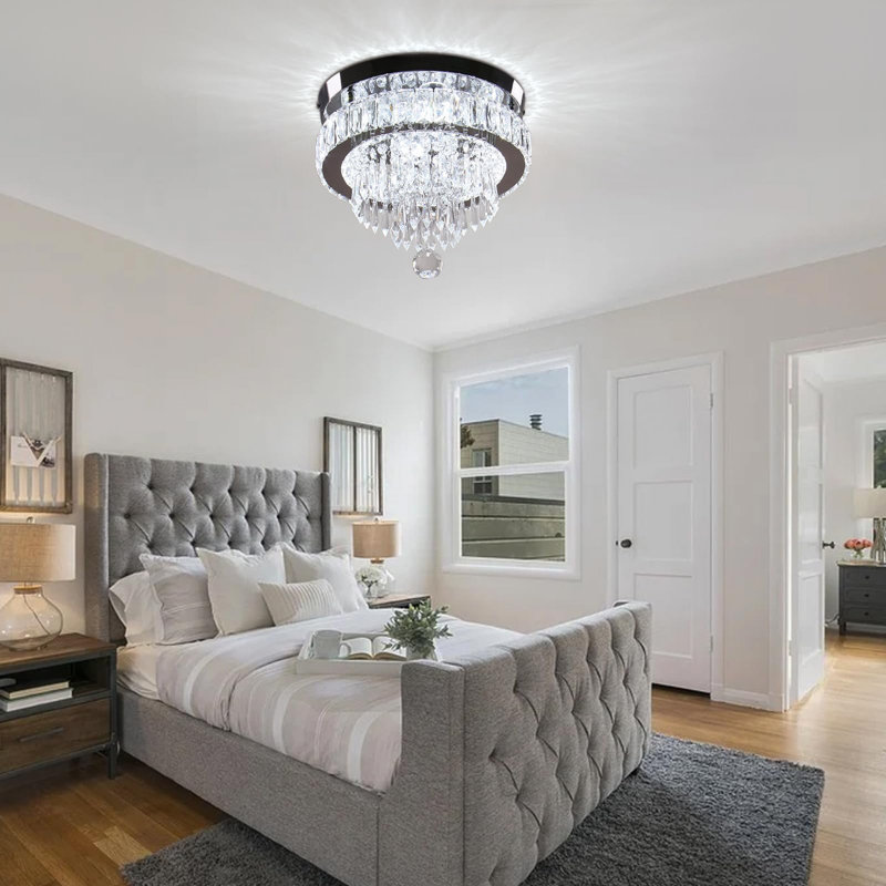 Modern 11.8" Crystal LED Ceiling Light with Stainless Steel Base