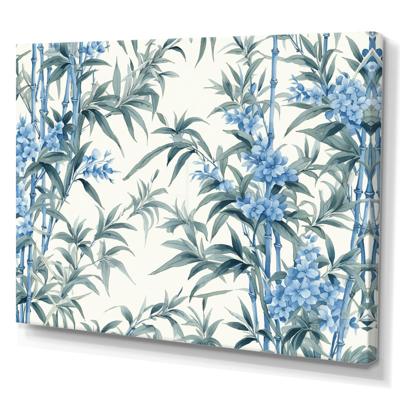 Sérénité chinoise en bambou bleu I sur toile, H 30 po x l 40 po x P 1,5 po, Toile tendue