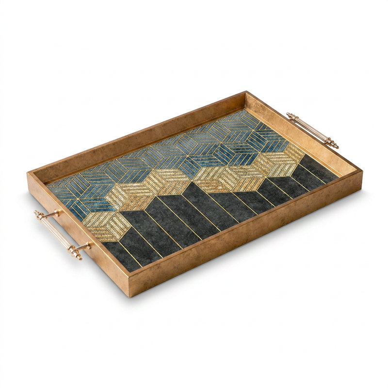 Art Deco Geometric Glass Serving Tray