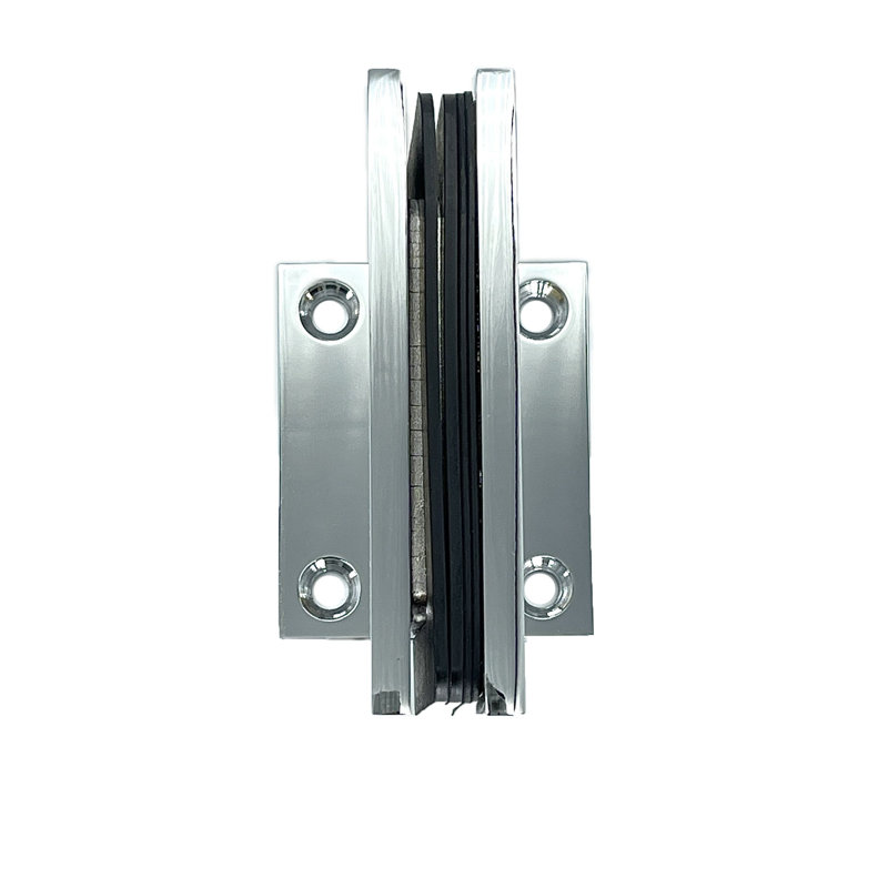  Charnière de porte de douche à fixation murale réglable en verre de la série Maxum avec plaque arrière courte en chrome poli avec détails en laiton