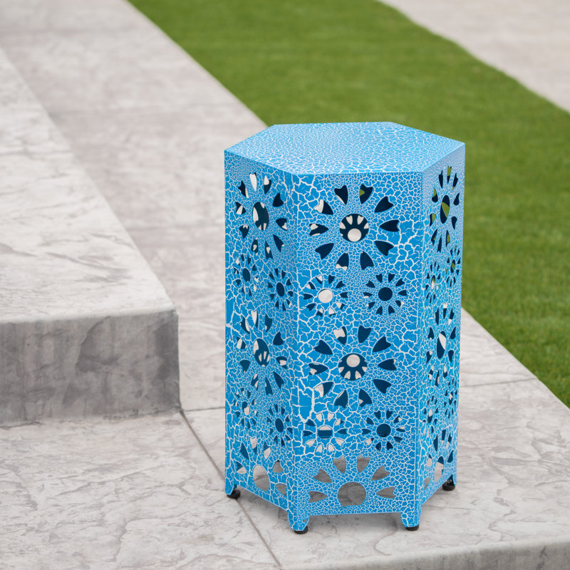 Iron Top End Table, Green/Brown, 22" H x 14.25" W x 12.5" D, 1