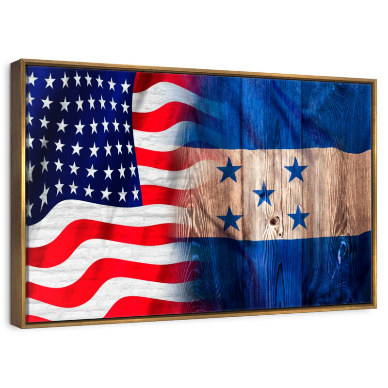 Drapeau des États-Unis et du Honduras, 46 po x 31 po, Cadre flottant doré
