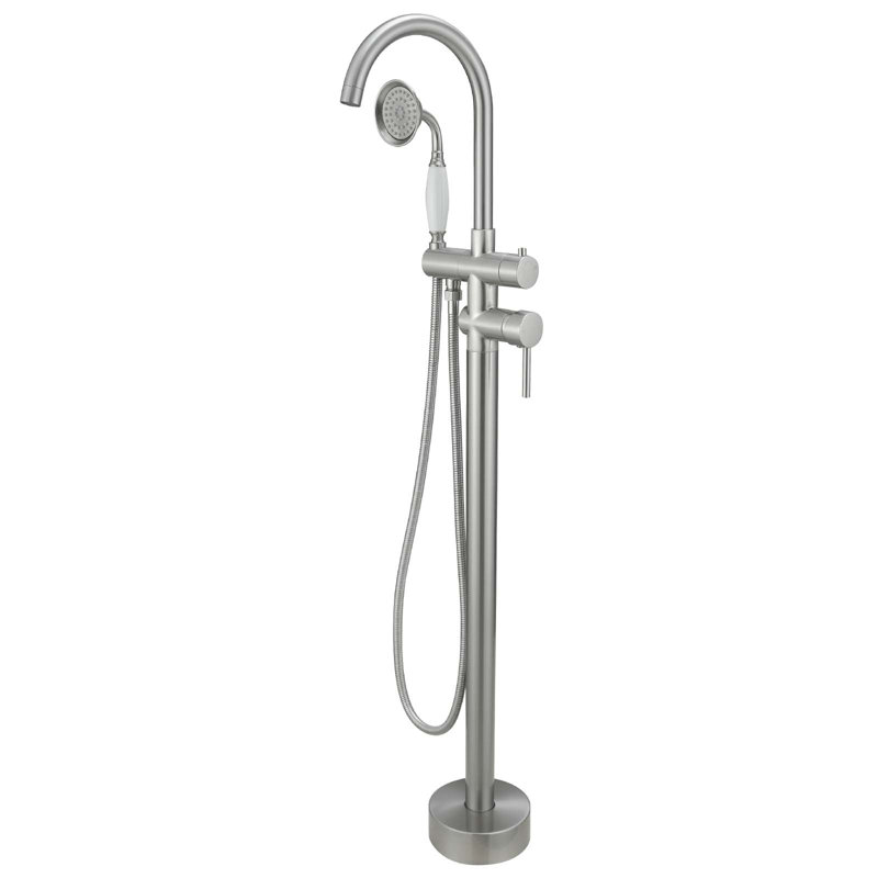 Brushed Nickel Freestanding Tub Filler with Hand Shower