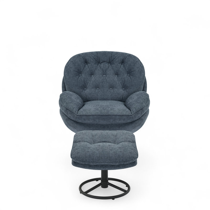 Azura Swivel Accent Chair with Footstool, Blue