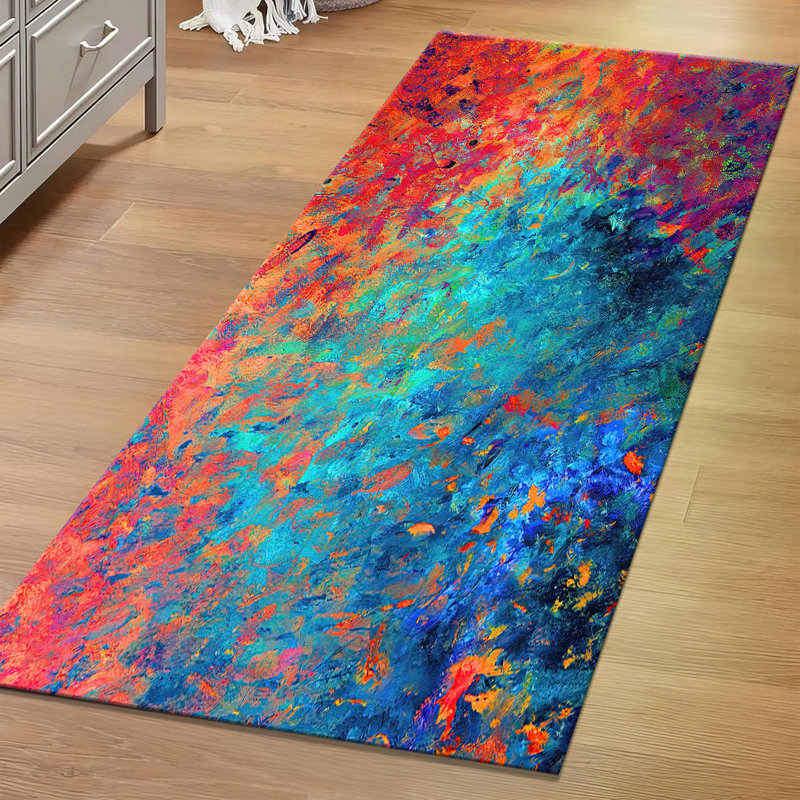 Tapis à motif doux exquis avec velours aux formes géométriques et aux couleurs vives, parfait pour ajouter une touche unique à n'importe quelle pièce de votre maison
