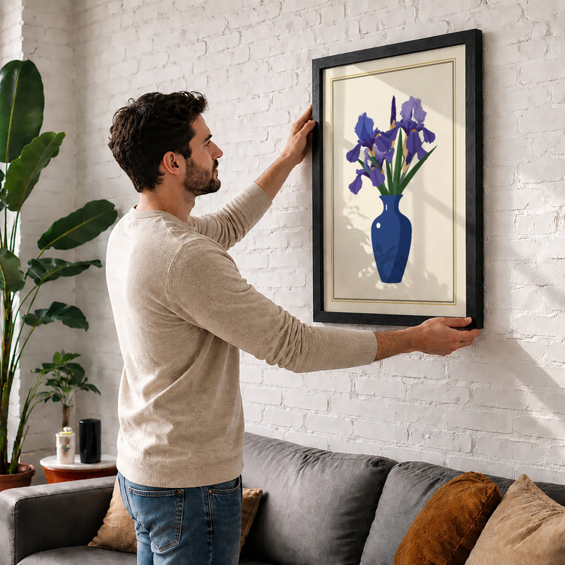 Iris Arrangement Botanical - Framed Print, Black, A4 - 29.7 x 21.0 cm