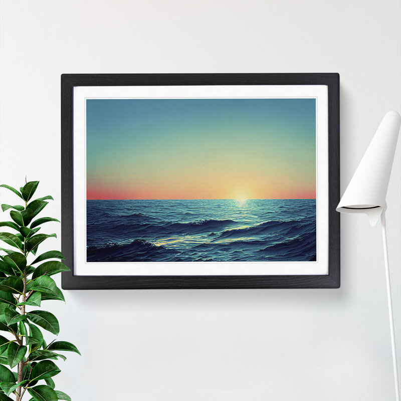 XH1022-6444X Ocean Sunset - Single Picture Frame Print, Black, 46cm H x 64cm W x 2cm D
