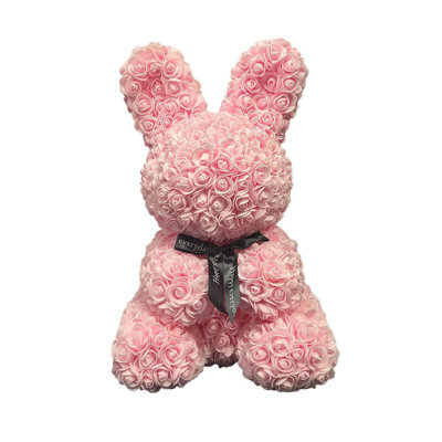 Lapin rose de la Saint-Valentin avec boîte-cadeau, 13,7 pouces en mousse artificielle avec fleur de lapin et ruban noir